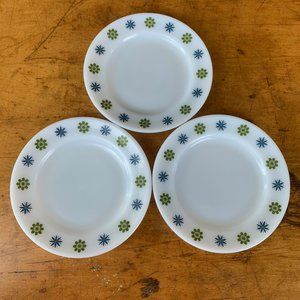 Vtg Midcentury MCM Phoenix Milk Glass Floral Rim Bread Dessert Plates Set of 3